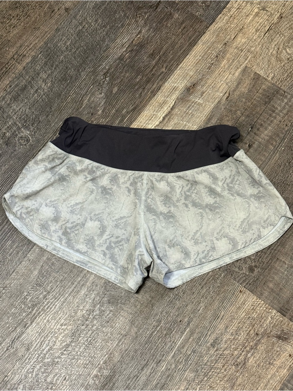Vuori Gray Marble-Print Athletic Shorts with Black Waistband